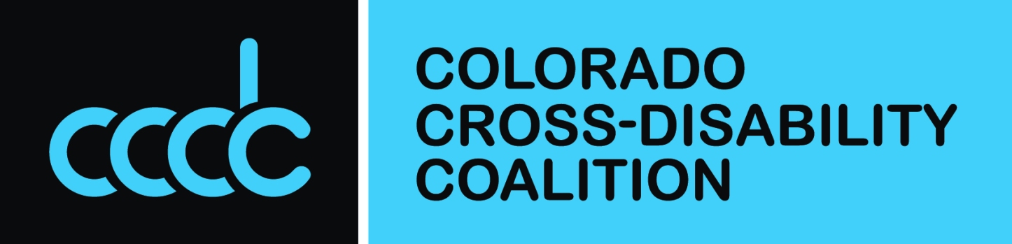 Black and blue logo with the letters CCDC and words Colorado Cross-Disability Coalition